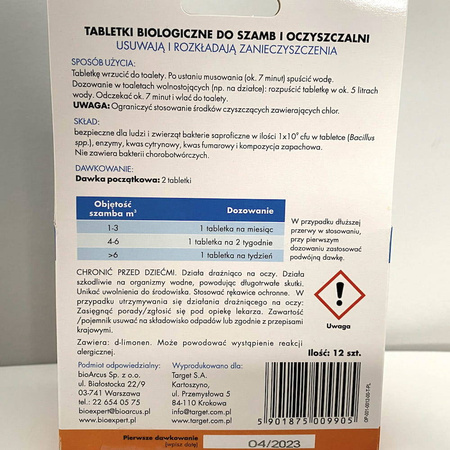 Tabletki biologiczne do szamb i oczyszczalni 12szt oczyszczają i udrażniają szambo