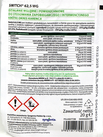 Switch 62,5 WG środek zwalczający szarą pleśń i antraknozę 20 g Target