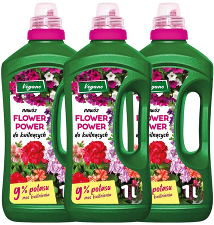 Nawóz do roślin kwitnących z dużą zawartością potasu Flower Power Vegano 3 x 1000 ml