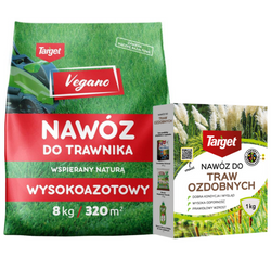 Zestaw: wysokoazotowy nawóz Vegano 8 kg + nawóz do traw ozdobnych Target 1 kg