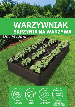 Podwyższona Grządka GPPS – Brązowa 150x75x30 cm – Klasika Garden