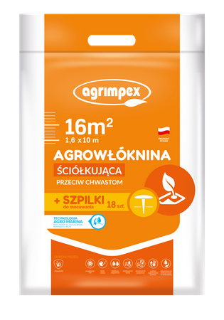 Agrowłóknina Hobby Ściółkująca Agro-Marina Czarna 1,6 x 10 m 50 g + 18 szpilek - Agrimpex