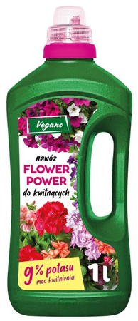 Nawóz do roślin kwitnących z potasem – surfinii, pelargonii, begonii, fuksji - 1000 ml Flower Power Vegano