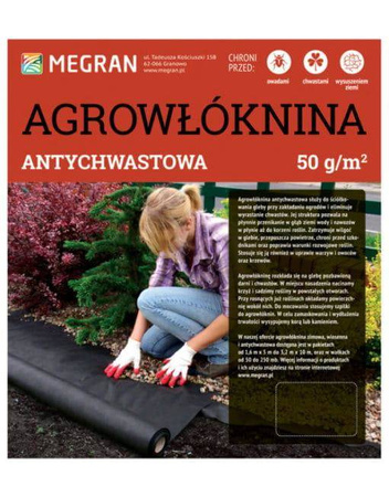 Agrowłóknina 50g/m2 Antychwastowa czarna 1,6 m x 10 mb